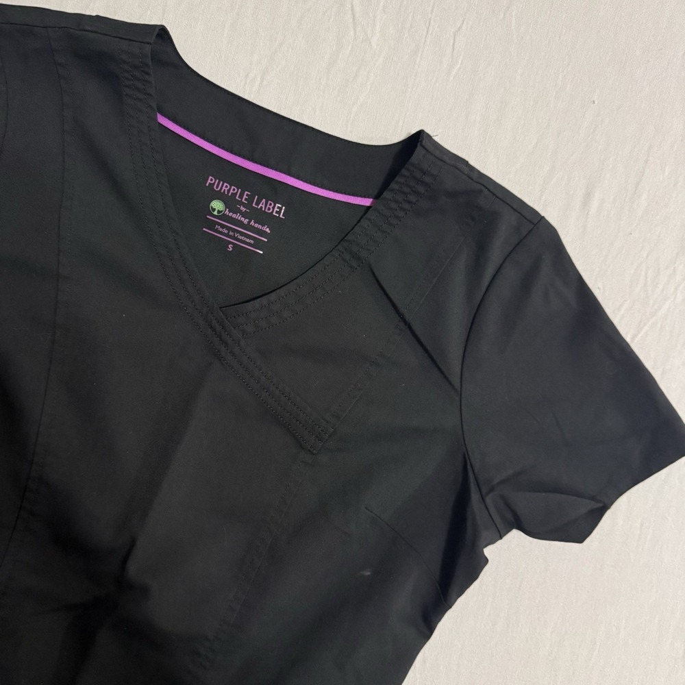 PURPLE LABEL By Healing Hands Scrub Shirt V-Neck Uniform Black Women's S
